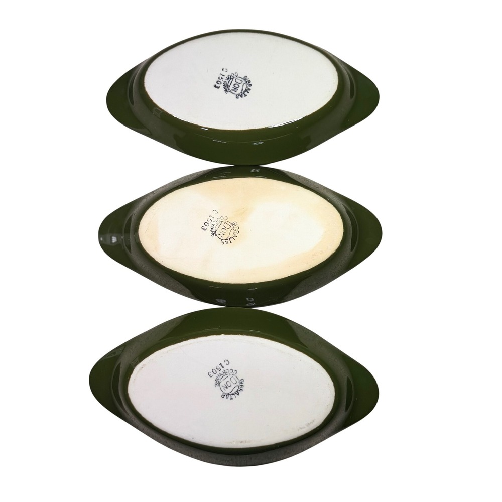 Gibraltar Cookware C1503 Avocado Green Oval Au Gratin Dishes Set of 3 Vintage